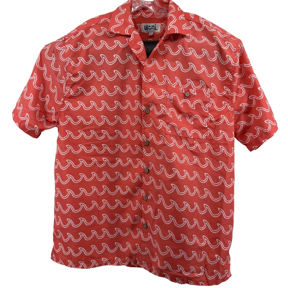 Uzzi Amphibious Gear Wave Print all over Shirt Mens L Orange Surf Beach Button
